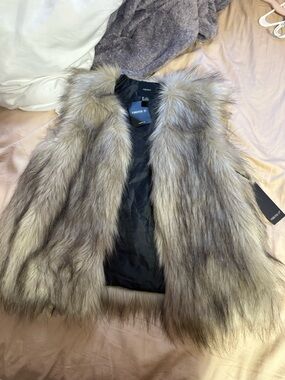 Forever 21 Faux Fur Vest in Gray and Cream